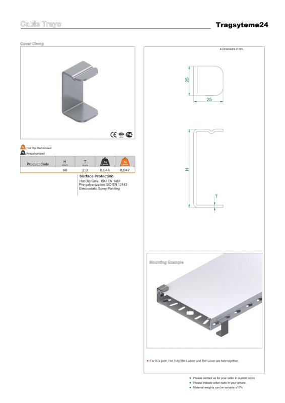 1,5 m Deckel für Kabelrinne 100x60 mm mit 2x Deckelsicherung
