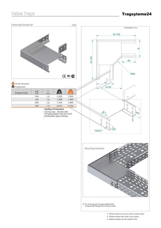  90° Bogen Winkel inkl. Deckel + 4 passende Schrauben galvanisch verzinkt 100mm