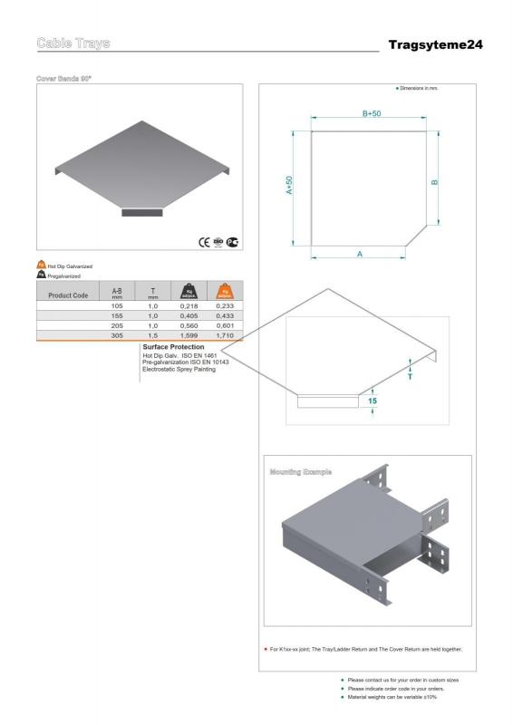  90° Bogen Winkel inkl. Deckel + 4 passende Schrauben galvanisch verzinkt 150mm