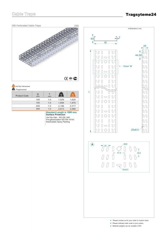 1,5m Kabelbahn 200x60 verzi. Kabelrinne Kabeltrasse Kabelkanal