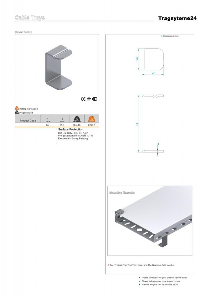 1,5 m Deckel für Kabelrinne 100x60 mm mit 2x Deckelsicherung