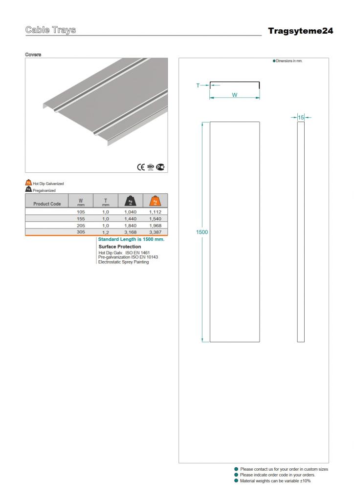 1,5 m Deckel für Kabelrinne 100x60 mm mit 2x Deckelsicherung