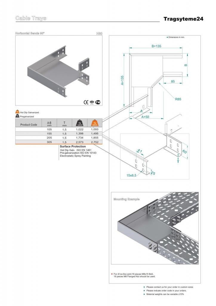  90° Bogen Winkel inkl. Deckel + 4 passende Schrauben galvanisch verzinkt 150mm